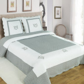 Couvre lit gris et blanc 100% coton lit deux places