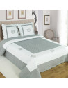 Couvre lit gris et blanc 100% coton lit deux places