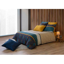 Housse de couette Vegas bleu et or 220x240 | 100% Coton Percale 71 fils