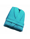 Peignoir de bain Châle coton bambou Bleu canard plié vu de côté