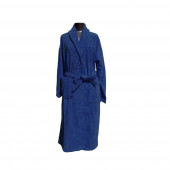 peignoir mixte col châle bleu marine déplié 100% coton