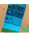Serviette de plage coquillages bleue & verte 90 x 170 cm 100% coton - ambiance