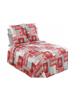 Couvre-lit montagne rouge et gris 230x250cm +2 taies 65x65cm sur fond blanc