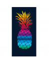 Serviette plage ananas multicolore sur fond noir 100% coton jacquard double