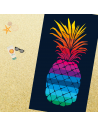 Visuel plage serviette plage ananas multicolore sur fond noir 100% coton jacquard double 140x180cm