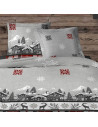 Visuel taies d'oreiller, parure de draps Chalet esprit montagne, sur fond d'ambiance