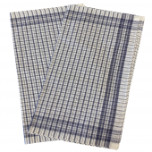 Visuel du lot de 5 mouchoirs sur fond blanc, mouchoirs Romain quadrillé bleu et blanc 100% coton 50x50 cm étaler.