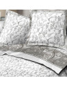 Visuel d'ambiance, parure de drap en flanelle fleuri gris pétale 4 pièces, motif florales