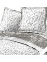 Visuel sur fond blanc, parure de drap en flanelle fleuri gris pétale 4 pièces, motif florales