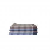 Pile de lot de 12 mouchoirs Trio Carreaux Bleu, Gris et Orange coton 50x50 fond blanc