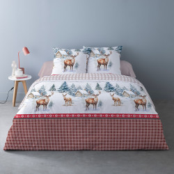housse de couette 100% coton flanelle motif montagne 220x240cm sur lit visuel d'ambiance