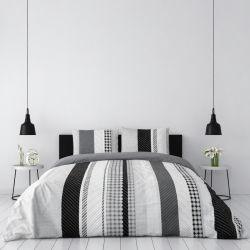 Housse de couette Géométrique Gris - 100% coton 57fils - Grand teint - Dessin exclusif + taie(s) d'oreiller 65x65cm