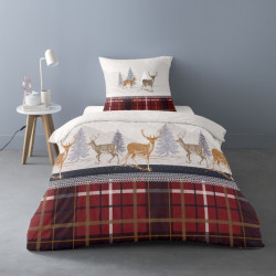 Housse de couette Formigal flanelle 140x200 cm esprit montagne, sur un lit visuel d'ambiance