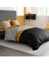 Housse de couette Faro 240x220 cm motif géométrique jaune moutarde et noir en coton 57 fils certifié OEKO-TEX.