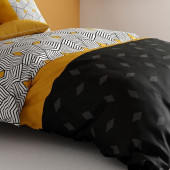 Housse de couette 260x240 cm à motifs géométriques noirs, jaunes, blancs