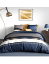 Parure de lit Kalypso 260x240 cm motif géométrique bleu marine et ocre en coton 57 fils certifié OEKO-TEX