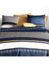Housse de couette coton 260x240 cm | Lignes bleues, blanches et ocres