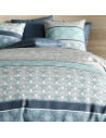 Housse de couette Zircon 260x240 motifs éventails bleu canard et gris Art Déco en coton.