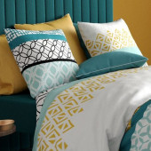 Housse de couette Citedor 240x220 cm motifs géométriques turquoise, noir et or avec 2 taies d'oreiller 63x63 cm assorties