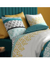 Housse de couette Citedor 240x220 cm motifs géométriques turquoise, noir et or avec 2 taies d'oreiller 63x63 cm assorties
