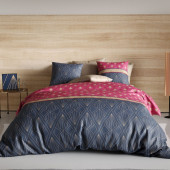 Housse de couette 260x240 cm LILY 100% coton 57 fils - Dessins géométriques violet et fuchsia - 2 taies carrées - Oeko-Tex