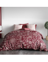 Housse de couette 200x200 cm VISHKA + 2 taies - pur coton bio 57 fils - Motifs fleuris sur fond pourpre - Finition boutons