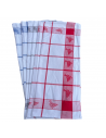 Lot de 6 torchons à carreaux, bleu, rouge, et gris, motif canard 100% coton, fond blanc